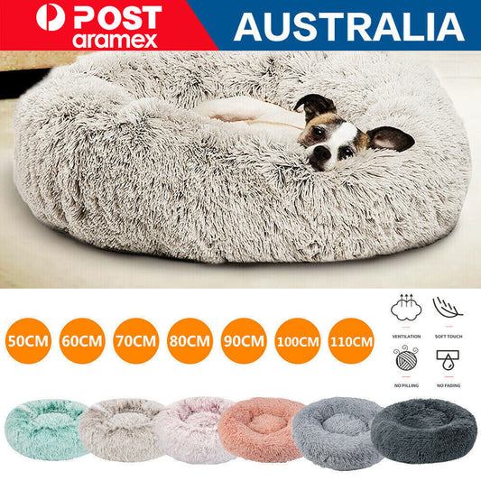 Dog Cat Pet Calming Bed Warm Soft Plush round Nest Comfy Sleeping Kennel Cave AU